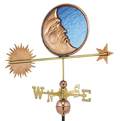 Good Directions Stained Glass Moon Weathervane, Pure Copper
